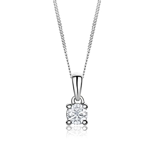 MIORE Diamant Schmuck Damen Halskette mit Anhänger 0,20 Ct Solitär Diamant Klassische Kette aus Weißgold 14 karat / 585 Gold, 45 cm lang