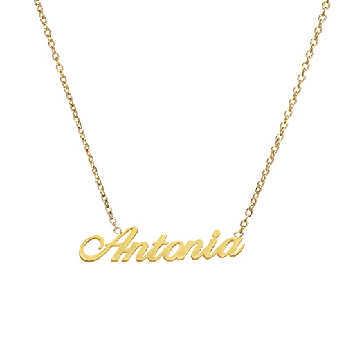 ANDANTE Premium Collection - Namenskette Antonia 14K Gold Edelstahl Halskette Personalisierte Kette mit Namen - längenverstellbar 43 cm - 48 cm