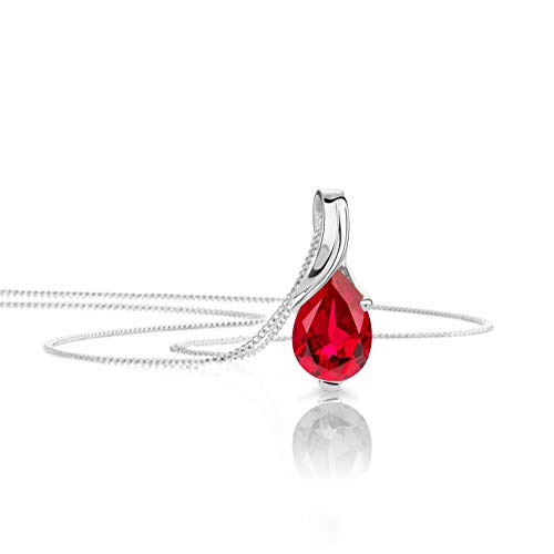 OROVI – Tropfen Halskette aus 9 Karat (375) Weißgold mit Rubin (0.80 ct) – filigrane Gold Kette Damen mit rotem Edelstein Anhänger in Tropfenform – Goldkette allergenfrei & handgemacht (45 cm)
