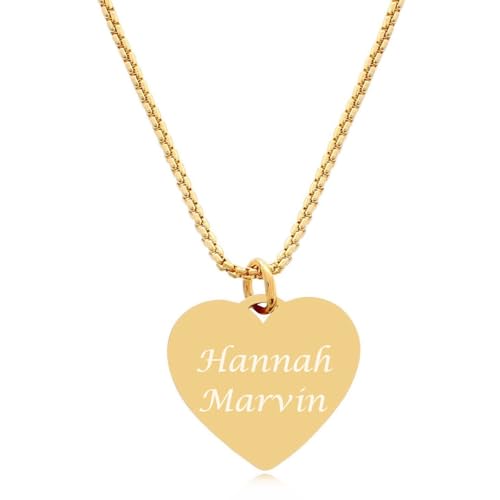 TIMANDO Damen Herz Namenskette, Personalisierte Kette mit Namen, Halskette Gravur Anhänger, Geschenk für Freundin Jahrestag Muttertag goldfarben