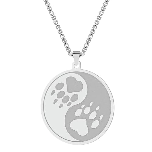 Yin Yang Spur des Wolfes Anhänger Halskette Frauen Männer Edelstahl Kette Fußabdruck Charm Männlicher Talisman Schmuck Geschenk