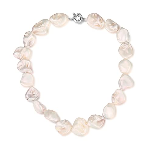 FULU AUTUMN Große Muschel Perlenkette Damen Unregelmäßige Perlen Statement Choker Kette Boho Modeschmuck Geschenke für Frauen(White)