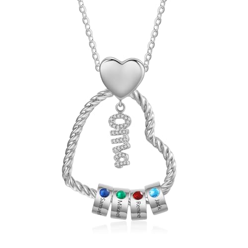 Dailygems Kette für Oma mit Namen Personalisiert Halskette für Oma von Enkel Personalisiert Geschenk Oma Weihnachtstag Tag der Großmutter Geburtstag (silbrig-Herz, 4 namen)