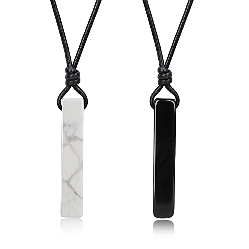 COAI Geschenkideen Pärchen Lederketten mit Love Bar Anhänger aus Obsidian Howlith Yin Yang Glückskette