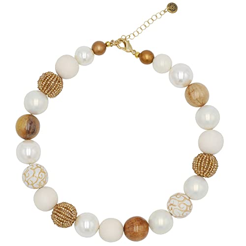 Feliss Handmade: Ketten aus Perlen Halskette Damen Statement Kette 45 cm lang in Boho Style. Choker Halsband Schmuck. Beads Perlenkette Frauen beige