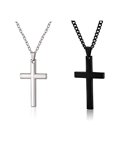 2 Stück Kreuzanhänger mit Halskette, Kreuz kette, Kreuz Anhänger Halskette, Einfache Kreuz Halskette, Religiöses Gebet Kreuz-Anhänger, für Herren Damen Kreuzanhänger mit Halskette