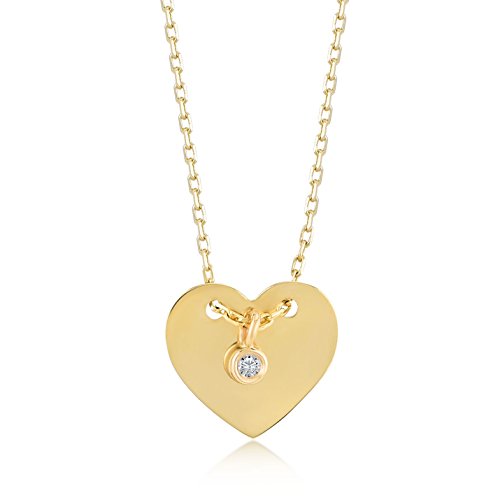 Gelin Damen Goldkette aus 14 Karat - 585 Echt Gelbgold Kette Geschenk für Geburtstag Valentingstag Muttertag - Kette 45 cm (Herz mit Diamant)