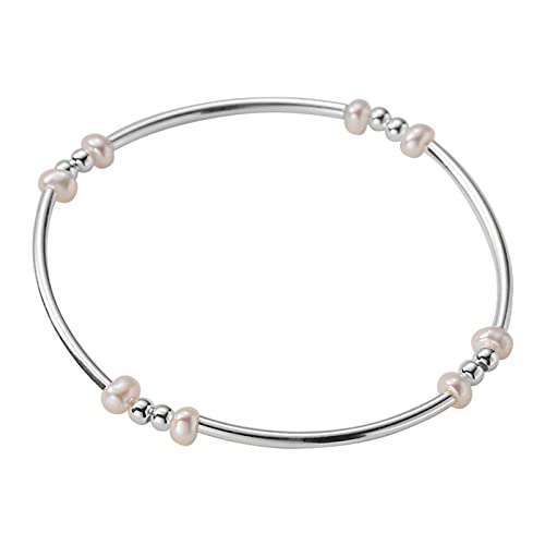 YUUKI Armband Damen Silber,Vintage 925 Silber Armband Für Frauen Perle Biegung Silber Perlen Silber Armband Armreif Mit Silberkette Glücksschmuck Für Frauen