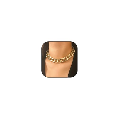 Zinx Gold Heart Necklace Chunky Gold Halskette für Frauen Thick Chain Cuban Necklace Gold Statement Halskette Chunky Halsketten für Frauen Cross Pendant Halskette Geschenke