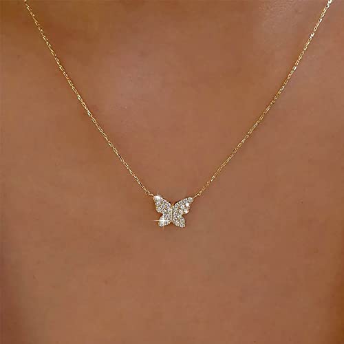 TseenYi Kristall Schmetterling Choker Halskette - Gold CZ Anhänger, Mini Kurz Choker, Funkelnde Kette Kettenschmuck Für Frauen Mädchen