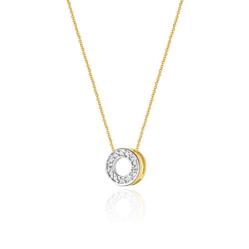 Goldene Damen Halskette 585 14k Gold Gelbgold Weißgold Kette mit Anhänger Kreis natürlicher echt Diamanten Brillanten Gravur