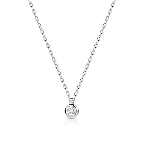 Miore Kette - Halskette Damen Kette Solitär Weißgold 9 Karat / 375 Gold Diamant Brilliant 0.05 ct 45 cm