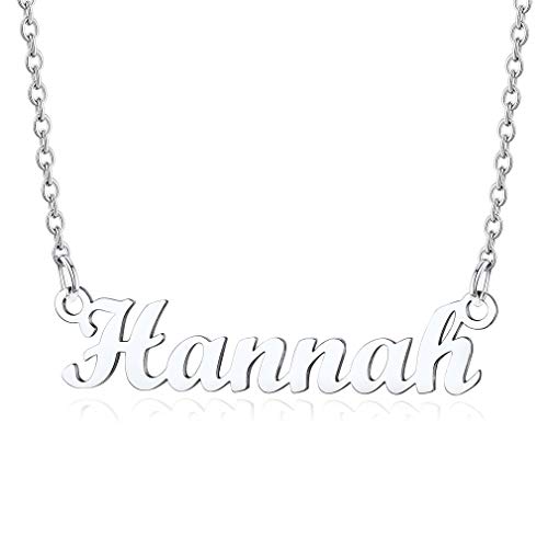 Custom4U Edelstahl Damen Halskette mit Namen Hannah Namenskette Silber für Frauen Mädchen Carrie Stil Kette mit Wunschname Design 45cm+5cm für Freundin Mutter Schwester