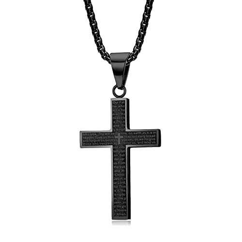 MERTTURM Kreuz Halskette für Herren, Schmuck Edelstahl, Kreuz Anhänger mit 60cm Kette, Farbe Schwarz(lichtecht & schweißfest)