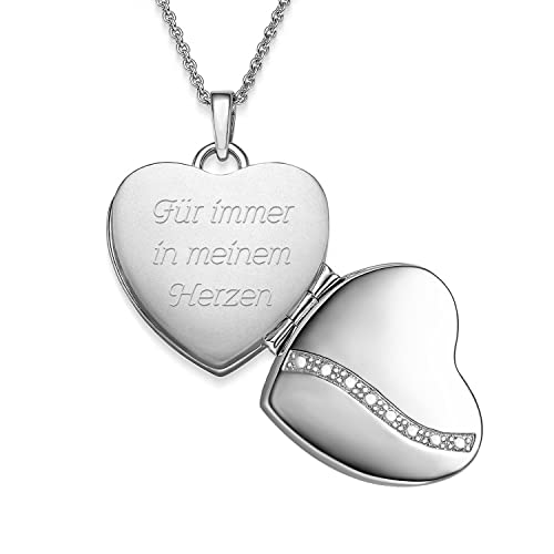 Herz Medaillon zum Öffnen für Bilder Silber 925 | Kette Damen Medallion mit Bild | Foto Amulett Anhänger Herzmedallion | Halskette mit Gravur | Herzkette Kettenanhänger aufklappbar | Liebesgeschenk