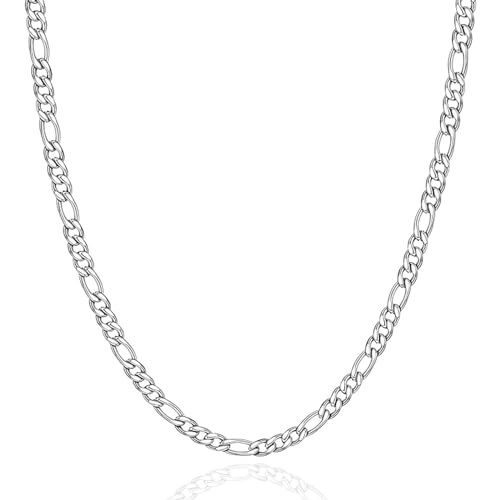 LOCCY Herren Damen Figaro Kette, 3/4/5/6/7/8mm breit Figarokette Halskette Edelstahl Silberkette Figaro Chain Halskette für Mann Fraun in 46/51/56/61/66cm Länge (Silber - 7mm Breit, 46)