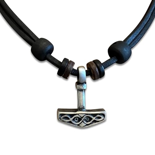 HANA LIMA Lederkette Halskette Herrenkette Damenkette Lederhalskette Surferkette Thor Hammer Thorshammer Mjölnir