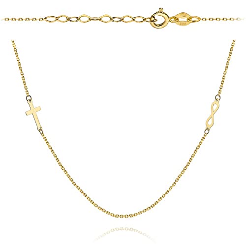Lumari Gold Goldene Damen Halskette 585 14k Gold Gelbgold Kette mit Anhänger Kreuz Unendlichkeit