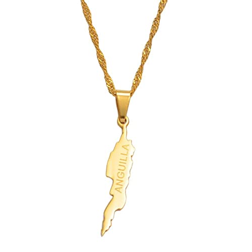 ParfCO Herren-Damen-Halskette Mit Anguilla Island Map-Anhänger – Gold-Ethno-Land-Anhänger Halsketten Für Mädchen, Geschenk, Freundschaftskette, Schmuck, Hip-Hop-Rapper-Zubehör, 45 Cm Kette