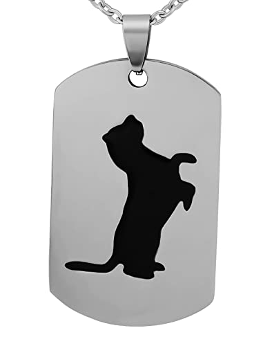 Hanessa Personalisierte Kette mit Gravur Edelstahl 50 cm mit Anhänger Dog Tag mit Katze in silber schwarz - Personalisierte Geschenke für Tierbesitzer Damen Herren - Halskette Kettenanhänger Katzen