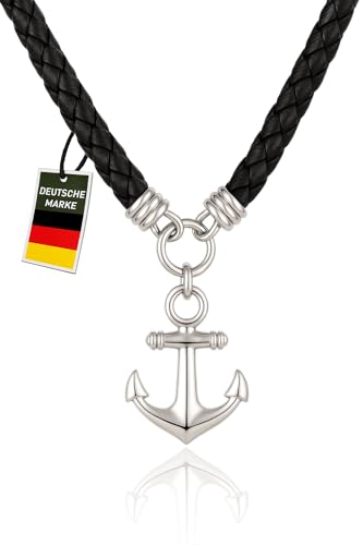 Premium Herren Lederkette mit Ankeranhänger aus Edelstahl – Maritimer Schmuck für Männer – Verstellbare, langlebige Halskette – Perfekte Geschenkidee in eleganter Geschenkbox (50, Harbor Forge)