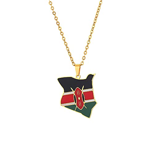 GONMFKM Mode-Kenia-Karte-Anhänger-Halsketten, Charme, Tropfendes Öl, Geometrischer Ethno-Stil, Karten-Pullover-Kette, Halsketten, Patriotische Karte, Hip-Hop-Schmuck Fü