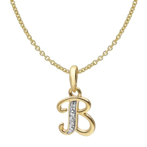 trendor Buchstaben-Anhänger B Gold 333/8K mit vergoldeter Silberkette modisches Schmuckstück aus Echtgold für Damen, tolle Geschenkidee, 41520-B-42 42 cm