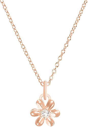 s.Oliver Kette mit Anhänger 925 Sterling Silber Damen Halsschmuck, mit Zirkonia synth., 42+3 cm, Weiß, Blume, Kommt in Schmuck Geschenk Box, 2035511