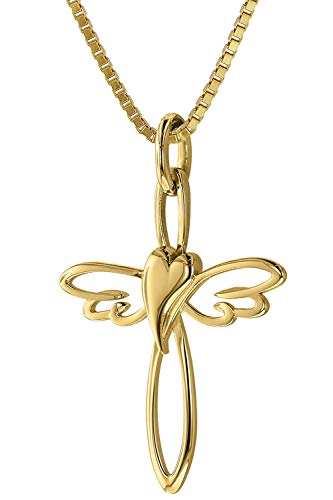 trendor Kreuz-Anhänger 333 Gold mit goldplattierter Silberkette zauberhafter Halsschmuck für Damen, diese Halskette ist eine tolle Geschenkidee, 39573-42 42 cm