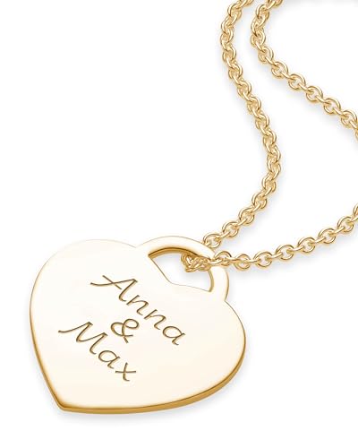 Amoonìc Namenskette Gold (Silber 925 vergoldet) Herz-Kette mit Gravur Gold für 2 o. 3 Wunsch-Namen Kinder Mütter Freundin Mädchen Schmuck Name Halskette Frauen personalisierte individuelle Geschenke