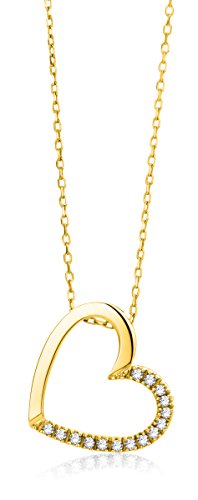 Miore Schmuck Damen 0.09 Ct Diamant Halskette mit Kettenanhänger Herz aus Diamanten Brillanten Kette aus Gelbgold 18 Karat / 750 Gold