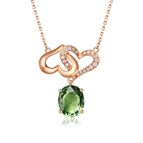 Bishilin Halskette Anhänger Damen Rotgold 750, Kette 45CM mit Anhänger Herzen mit Grün Turmalin 1.5ct und Diamant 0.01ct Halskette Personalisiert für Charms