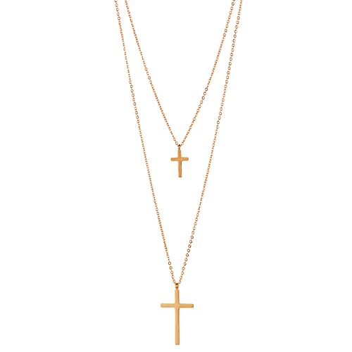 JewelryWe Schmuck Damen Halskette mit Kreuz Anhänger Layered Choker Kette Silber Gold Rosegold Geschenk für Frauen Mädchen