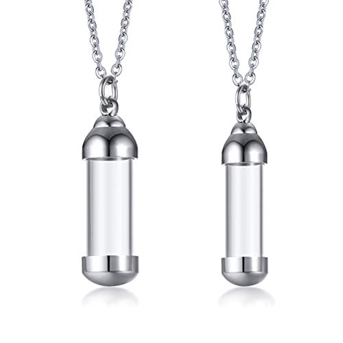 Cupimatch Kettenanhänger zum Befüllen Unisex: Urnenketten für Asche Parfüm Flasche Halskette Edelstahl Silber Kette Set Anhänger 50cm
