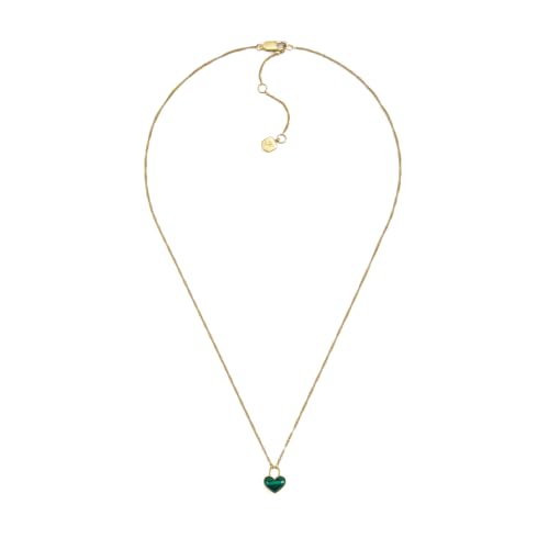 Fossil Damen goldfarbenes Edelstahlcollier mit herzförmigem Anhänger mit Karabinerverschluss, Grün und Gold