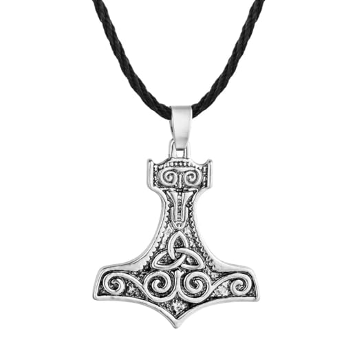 Spiral keltischer Knoten Thor's Hammer Anhänger Halskette für Männer Frauen Nordische Wikinger Charm Schwarze Lederkette Amulett Schmuck