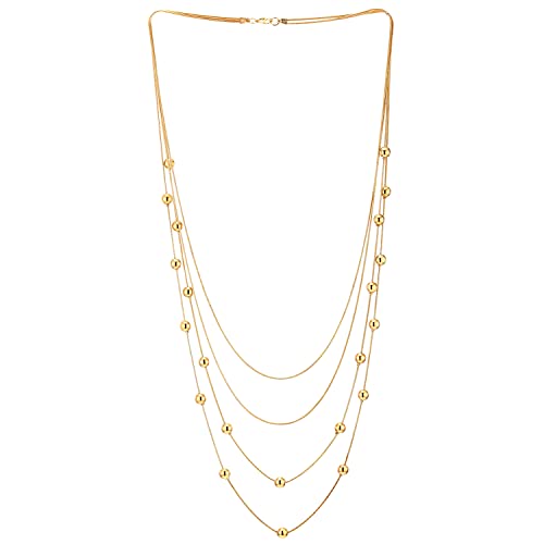COOLSTEELANDBEYOND Gold Statement Kragen Halsband Wasserfall Multi-Schichten Geschichtet Lange Kette mit Ball Charme Anhänger