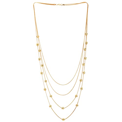 COOLSTEELANDBEYOND Gold Statement Kragen Halsband Wasserfall Multi-Schichten Geschichtet Lange Kette mit Ball Charme Anhänger