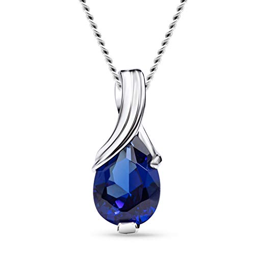 Miore – Gold Kette Damen mit 0.89 Ct Saphir in Tropfen-Form – filigrane Halskette aus 9 Karat Weißgold (375) mit blauem Edelstein Anhänger – Goldkette mit Schmuckbox zum Verschenken (45 cm)