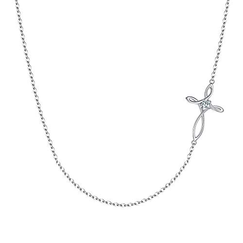 EVER FAITH Kreuz Halskette 925 Sterling Silber CZ Schmuck Religiöse Kirche seitwärts Keltischer Knoten Choker Kette für Damen, Mädchen