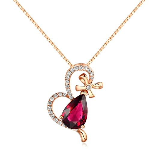 Bishilin Halskette Damen Rotgold 750, Kette 45CM Rosegold mit Anhänger Herz mit Tropfen Turmalin 1.2ct Halskette Personalisiert für Frauen