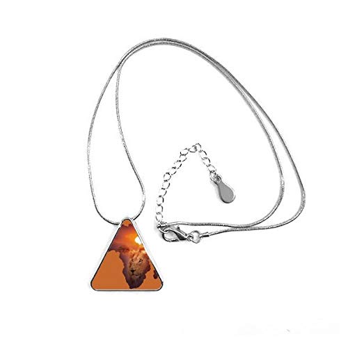 DIYthinker Löwe Prairie afrikanischen Kontinent Namen Karte Triangle Form Anhänger Halskette Schmuck mit Kette Dekoration Geschenk