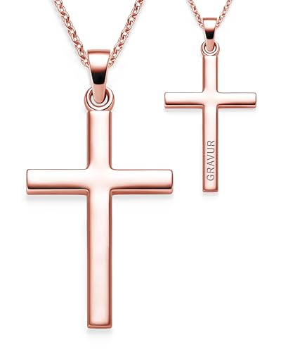 Kreuz Kette Mädchen Junge Rosegold mit Gravur Name Datum personalisiert | Kreuzkette Kreuzanhänger Halskette Kinder | Geschenk Geschenke Erstkommunion Konfirmation Firmung Geburt Taufe Taufgeschenk