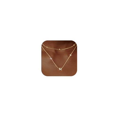 LOLIAS Gold Layered Kette mit Buchstaben 14K Gold Vergoldete Personalisierte Buchstaben Anhänger Kette mit Namen Winzige Initiale Choker Perlen Kette Buchstabenkette für Damen Mädchen Schmuck M