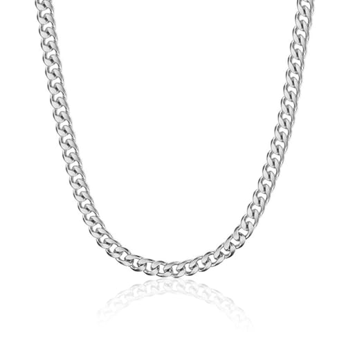 CPSYTE Herren Damen Panzerkette Halskette, 5mm breit Edelstahl Silber Hip-Hop Kette Halskette Kubanische Kette Goldkette Silberkette Länge 46cm