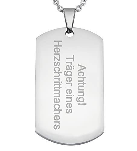 Hanessa Personalisierte Kette mit Gravur Edelstahl 50 cm mit Anhänger Dog Tag Herzschrittmacher in silber - Personalisierte Halskette für Männer und Frauen - Personalisierter Schmuck Damen Herren