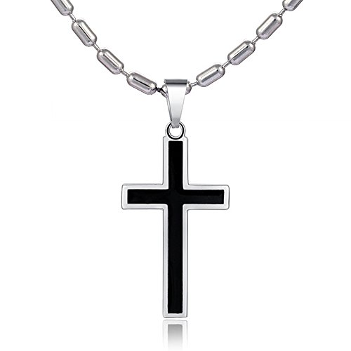 DonDon Herren Halskette Edelstahl 55 cm und Anhänger Kreuz zweifarbig aus Edelstahl und Geschenkbeutel