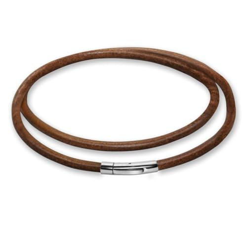 Soul-Cats Lederkette Lederhalsband Edelstahl Druckhebelverschluss in der Farbe: braun, Länge: 42 cm, Stärke: 3 mm