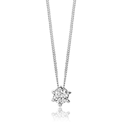Orovi Damen, 18 Karat / 750 Gold, Halskette mit Diamant in Weißgold, Kette mit Anhänger Diamant und Diamant 0,12 Karat, Länge 45 cm, Gold, Diamant, Gold, Diamant