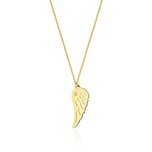 Goldene Damen Halskette 585 14k Gold Gelbgold Weißgold Kette mit Anhänger Engelsflügel natürlicher echt Diamanten Brillanten Gravur